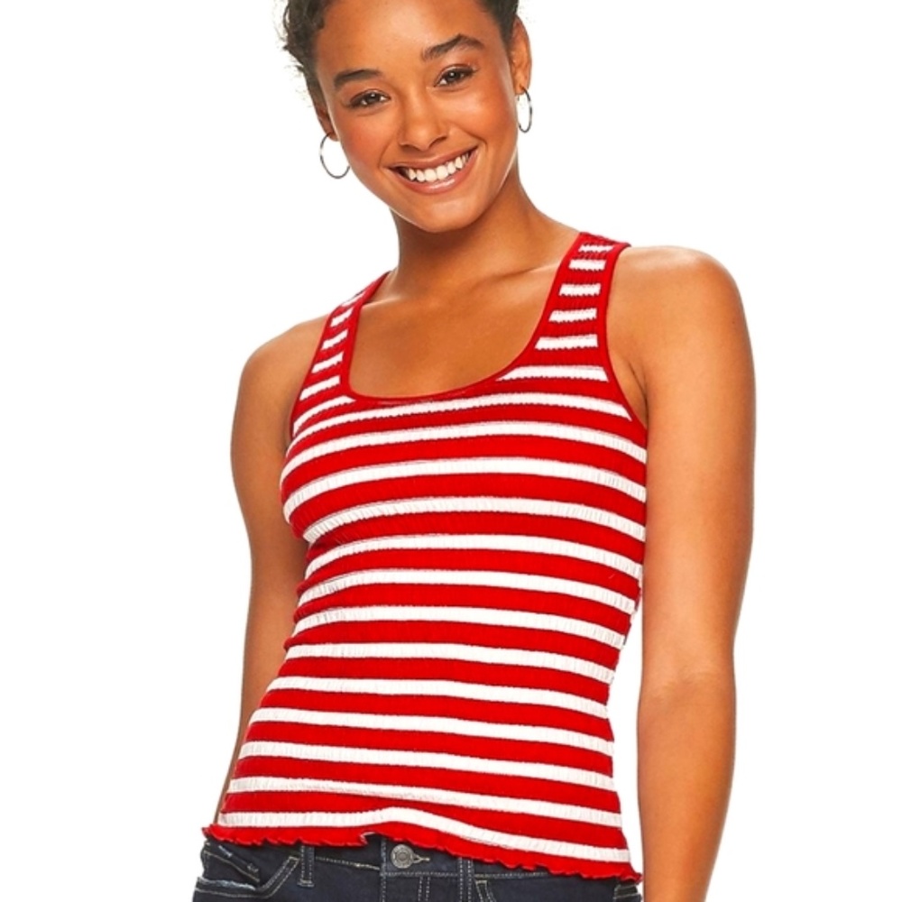 NWT Juniors' Cloud Chaser Red & White Stripes Smocked Tank